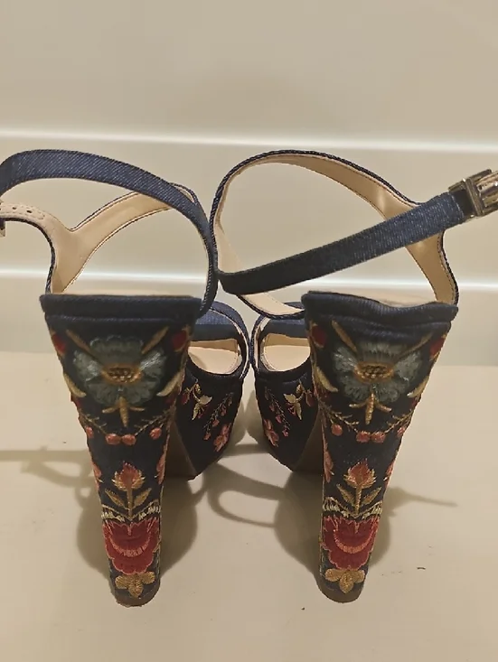 Jessica Simpson Navy Embroidered Platform Sandals - Picture 3 of 5